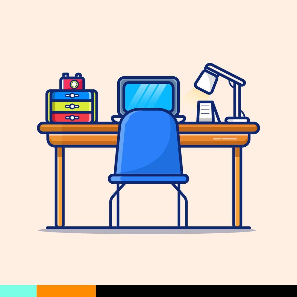 illustration of laptop with study lamp chair and document holder vector