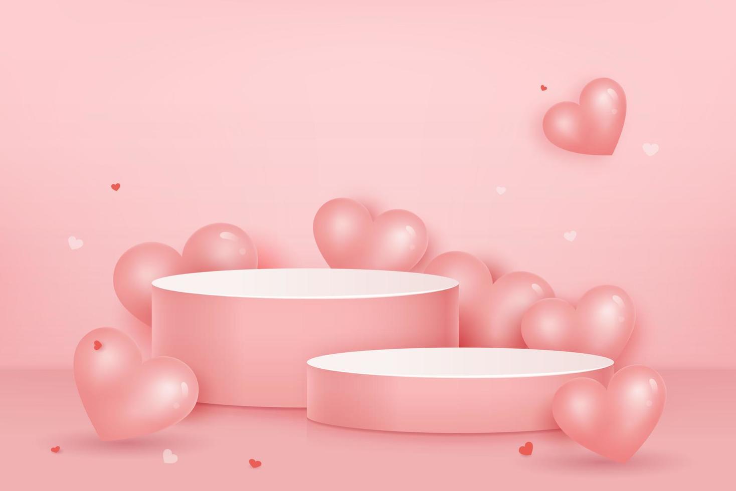 2 Step podium mock up with lovely pink hearts, Valentine's day background for product display vector