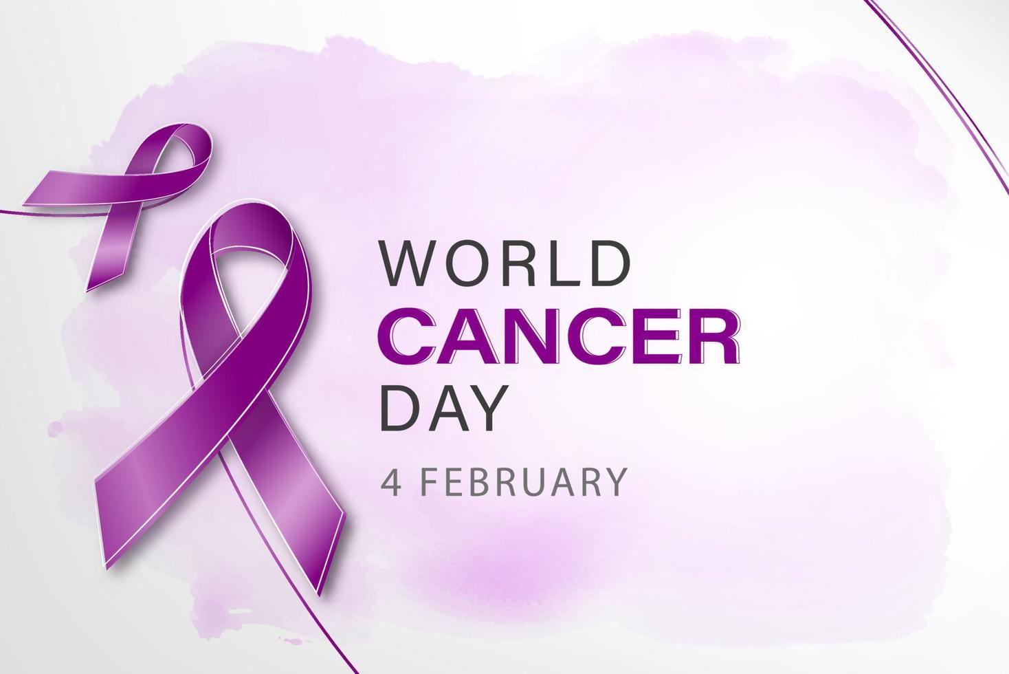 World cancer day background with purple awareness ribbons and copy space vector