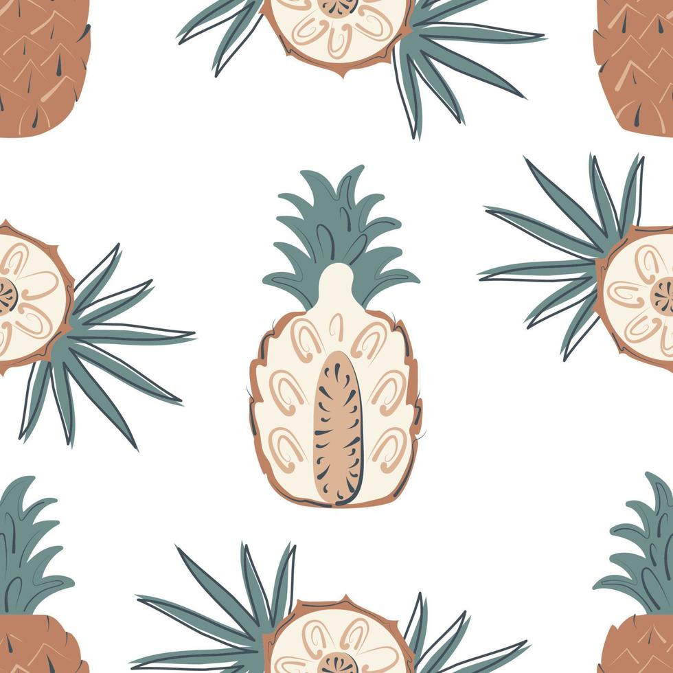 piña de patrones decorativos sin costuras. fondo de rodajas de fruta de vector de dibujos animados