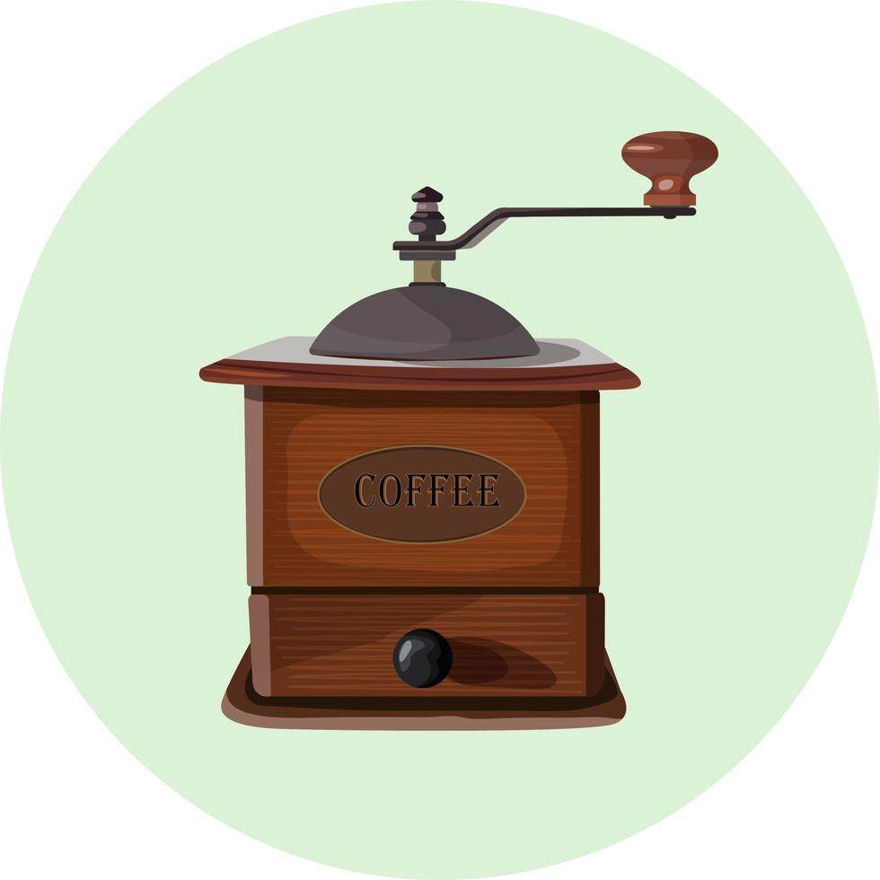 Classic manual coffee grinder. Colorful vector illustration in realistic style