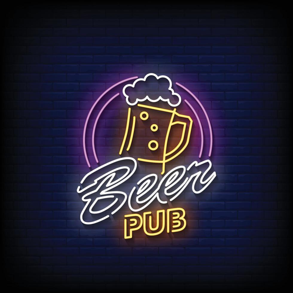 vector de texto de estilo de letreros de neón de pub de cerveza