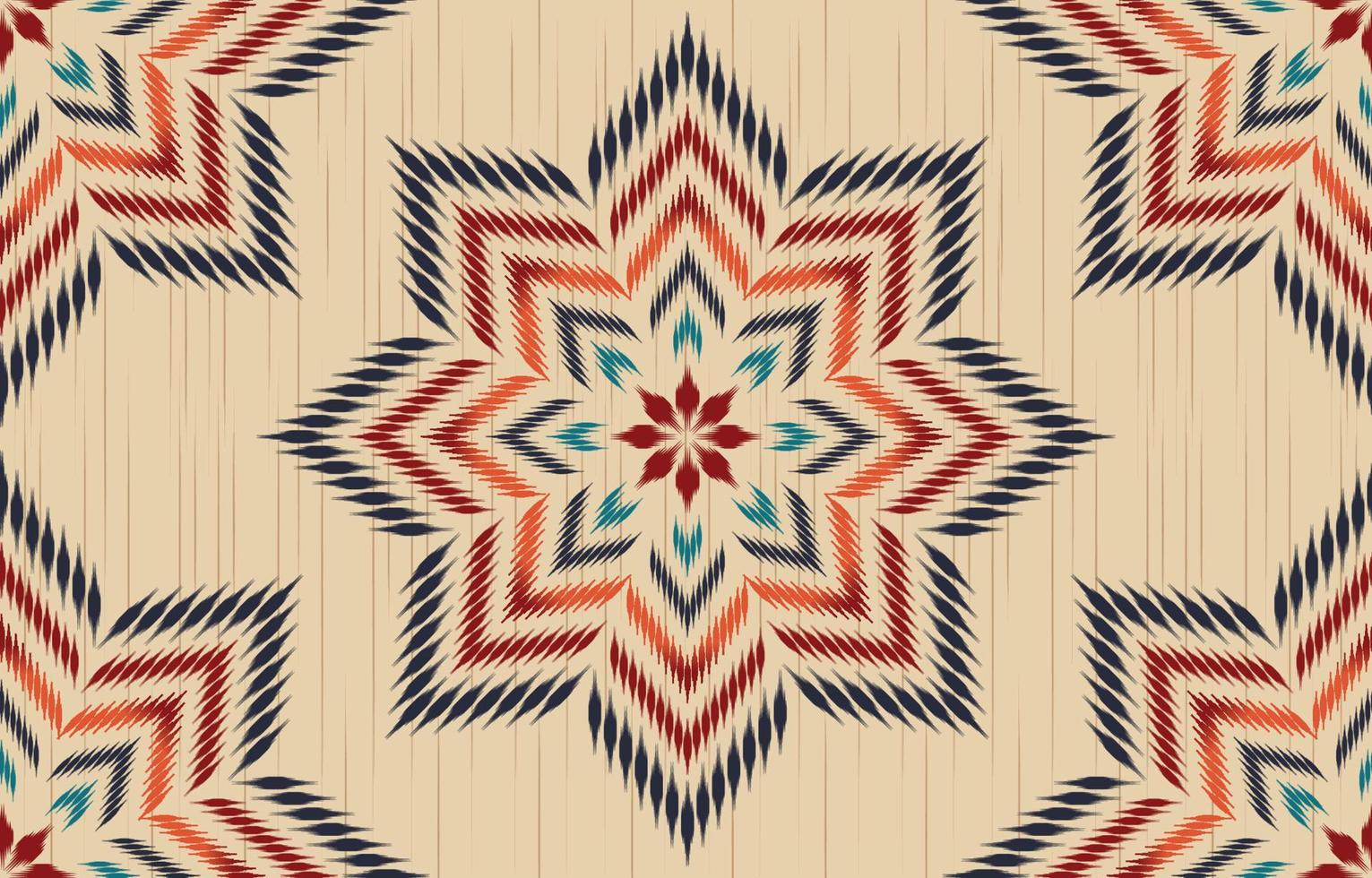 arte abstracto étnico ikat. patrón impecable en estilo tribal, bordado folclórico y mexicano. estampado de adornos de arte geométrico azteca.diseño para alfombras, papel pintado, ropa, envoltura, tela, cubierta, textil vector