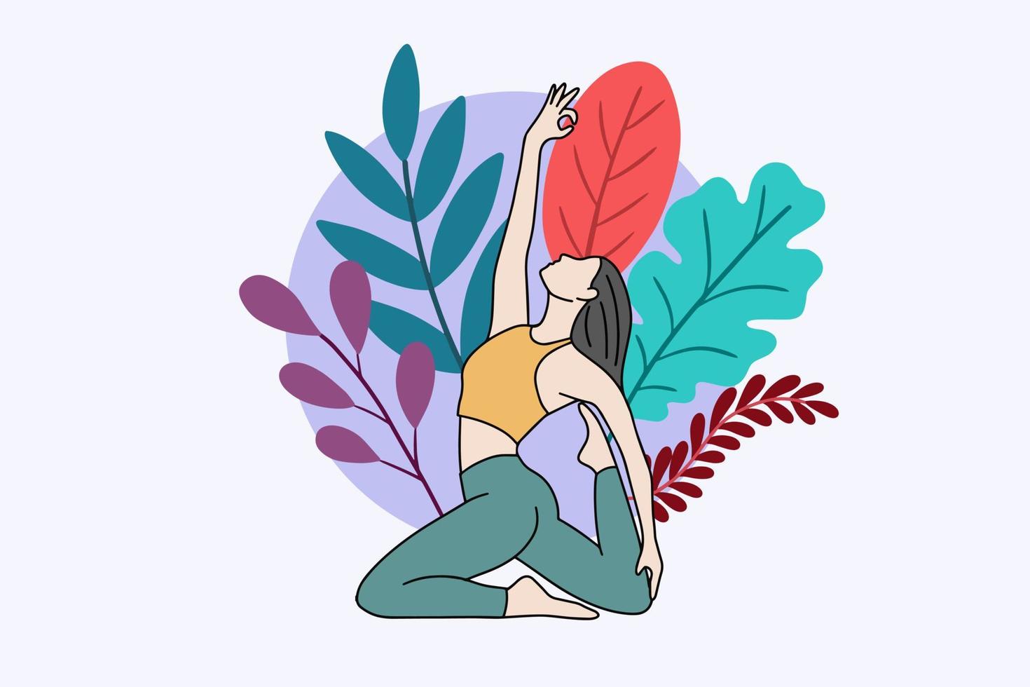 mujer niña yoga meditación gente pose espiritual relajarse ilustración plana vector