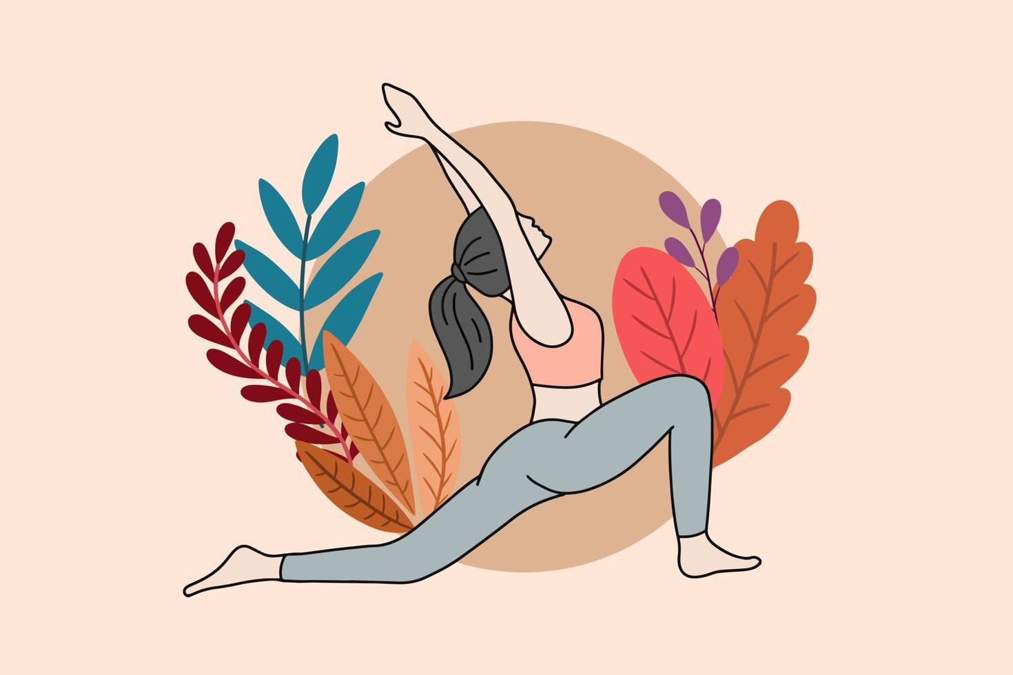 mujer niña yoga meditación gente pose espiritual relajarse ilustración plana vector