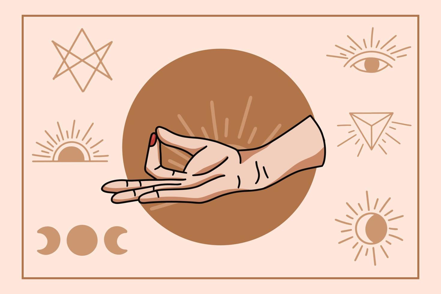 símbolo místico con mano yoga gesto ilustración plana vector