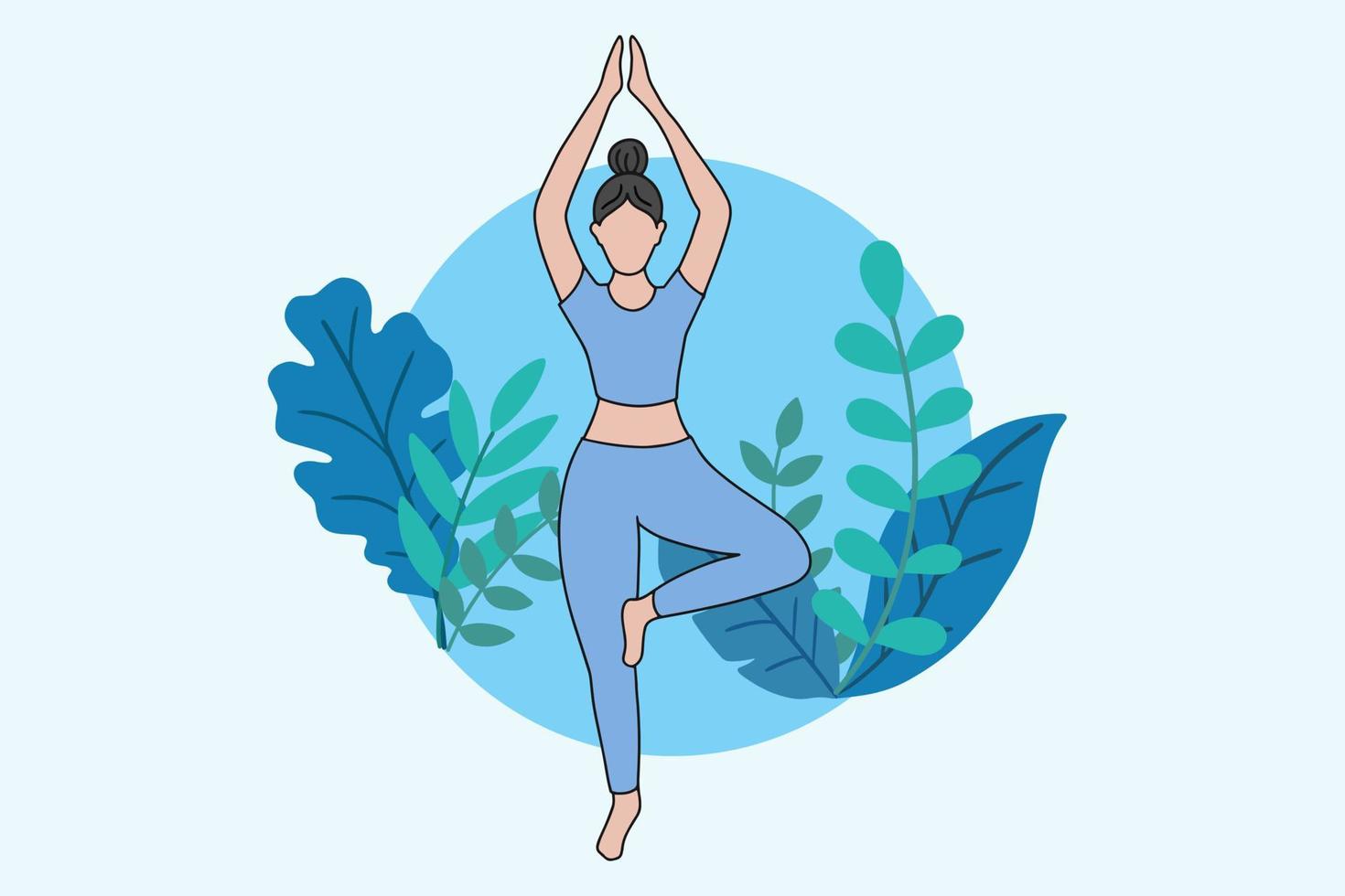 mujer meditando en yoga pacífico y estilo de vida saludable meditación personas posan relajación espiritual diseño de dibujos animados planos vector