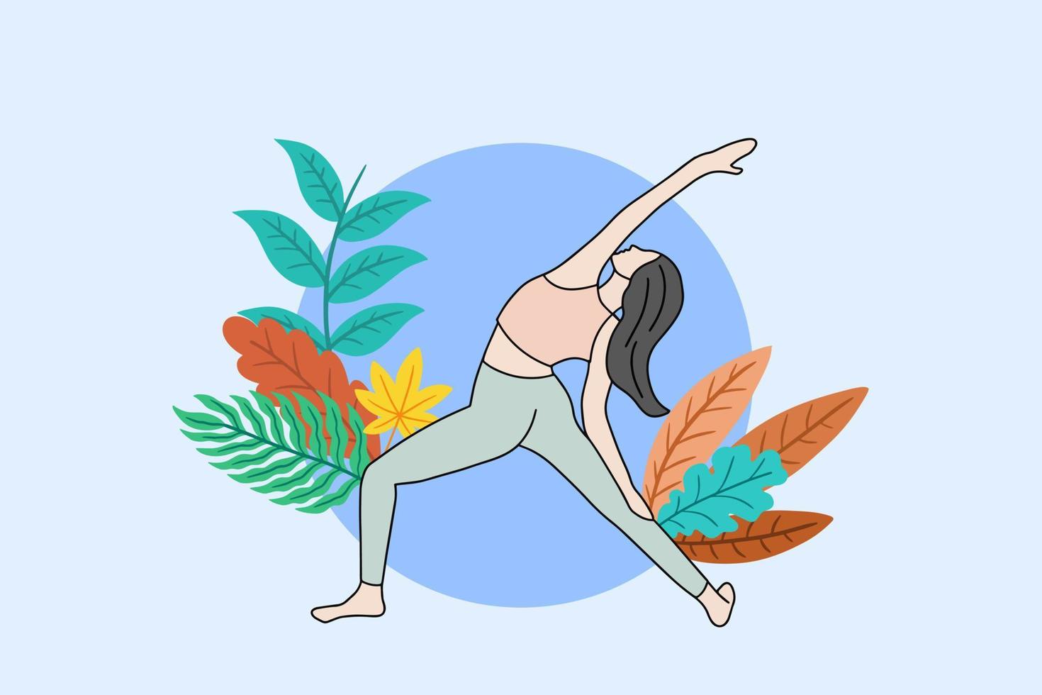 mujer niña yoga meditación gente pose espiritual relajarse ilustración plana vector