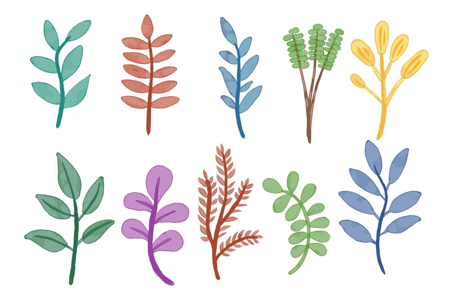 conjunto de acuarela hoja hojas flor botánica natural ilustración vector
