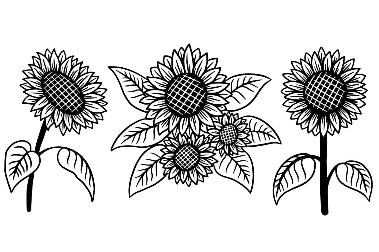 Set of Sun Flower isolated Decorative Beautiful Hand Drawn illustration vector