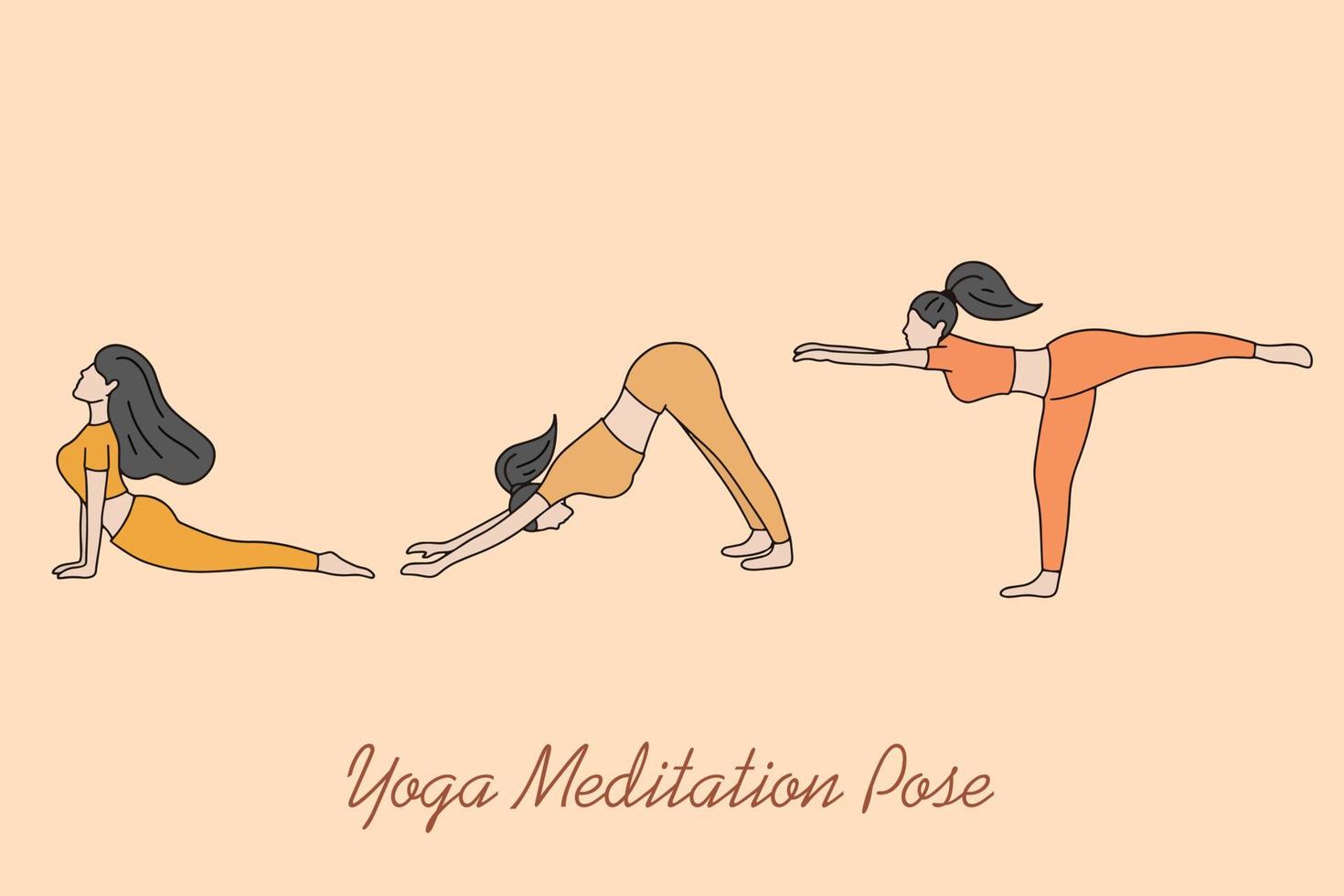 Set of Woman Girl Yoga Meditation People Pose Spiritual Flat illustration vector
