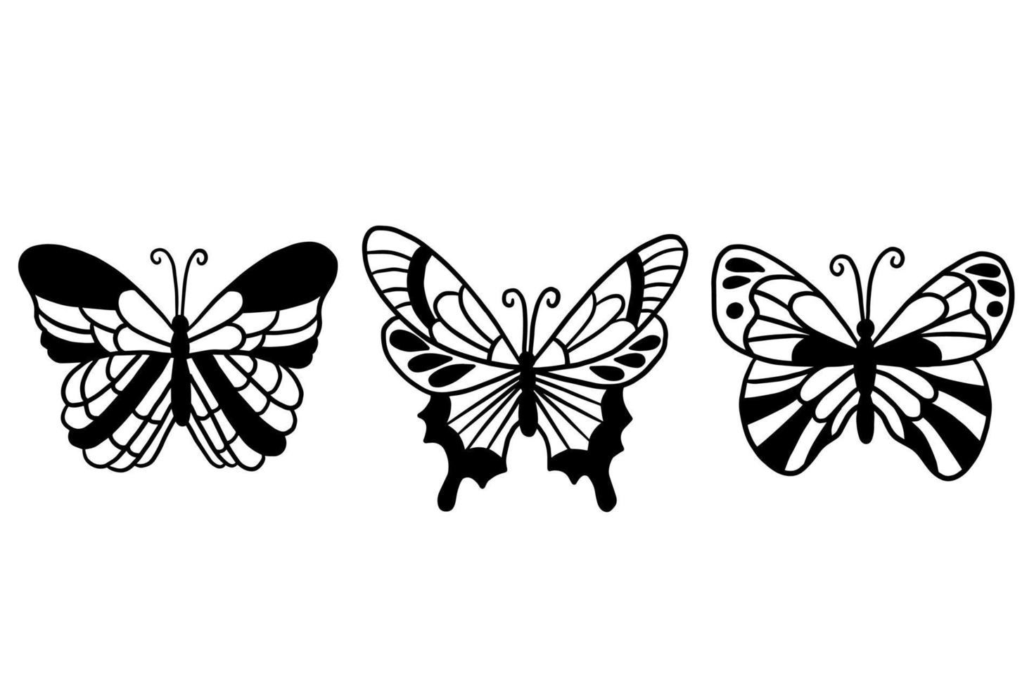 Set of Collection pretty Butterfly butterflies Animal Hand Drawn illustration vector