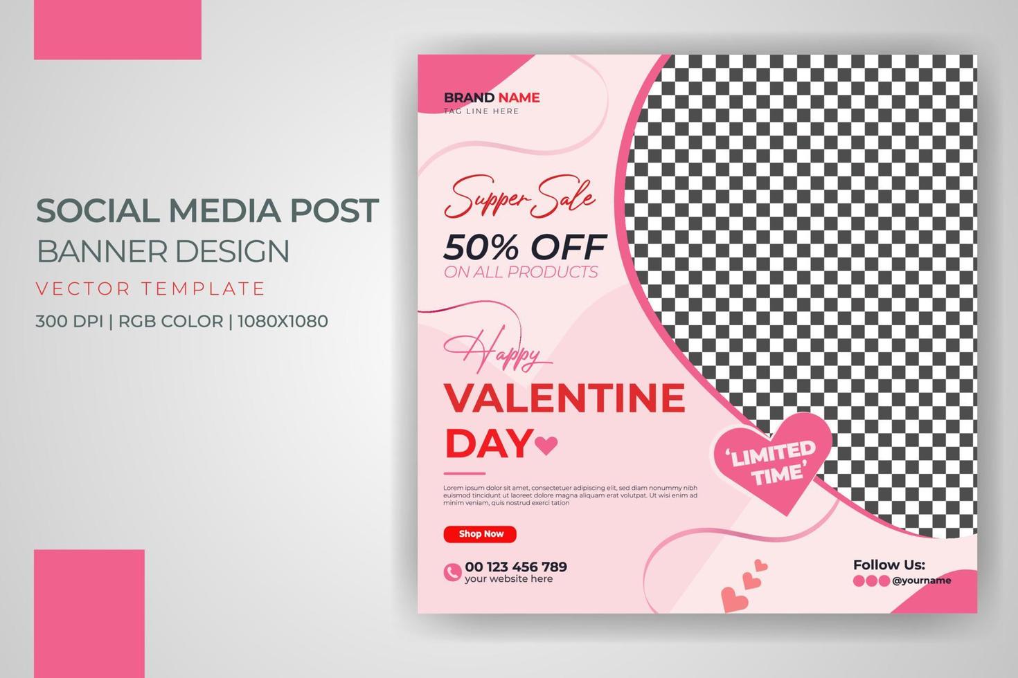 Valentine Day Sale Banner Social Media Post Template Design vector