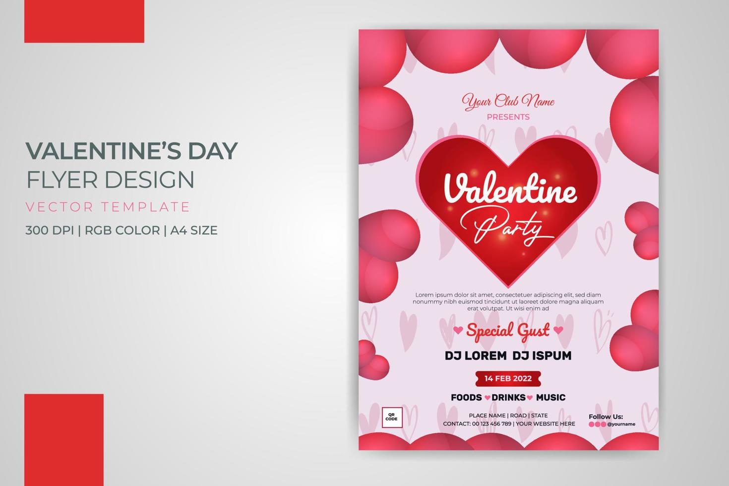 Valentines day party decorative flyer poster template design free download vector