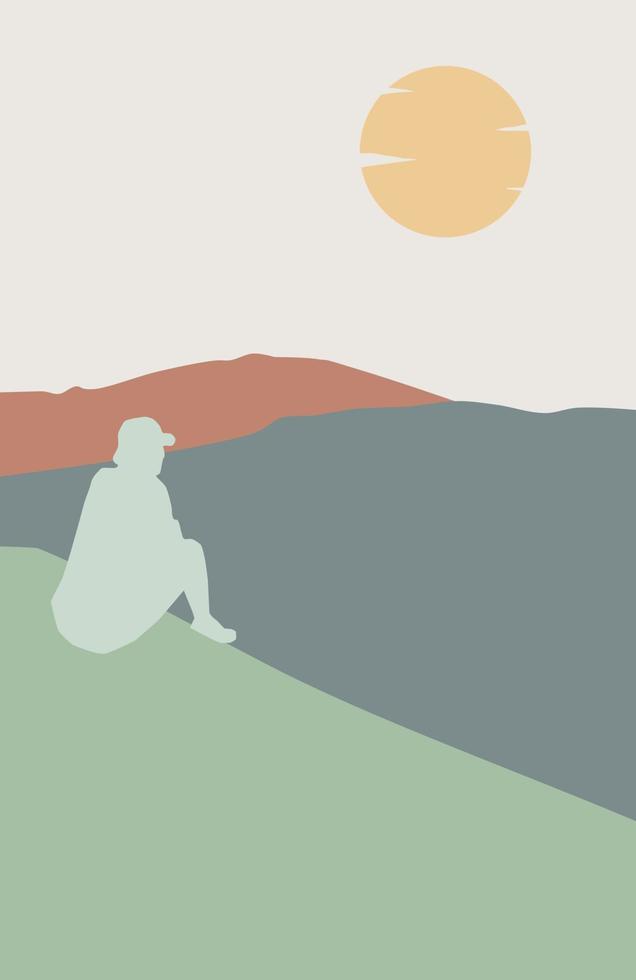 abstract minimalist aesthetic posters backgrounds with mountains and sea landscape vector