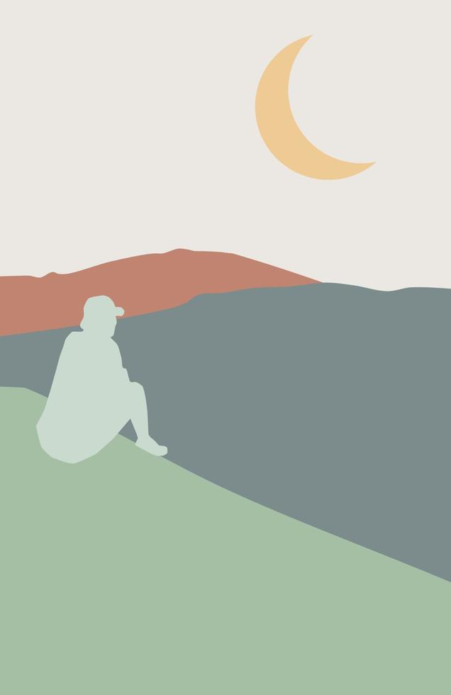 abstract minimalist aesthetic posters with backgrounds with mountains and sea landscapes. Trendy vector illustration for wall decoration, postcard or brochure, social media.