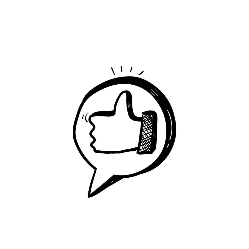 hand drawn thumb up symbol for like button icon illustration with doodle style vector isolated