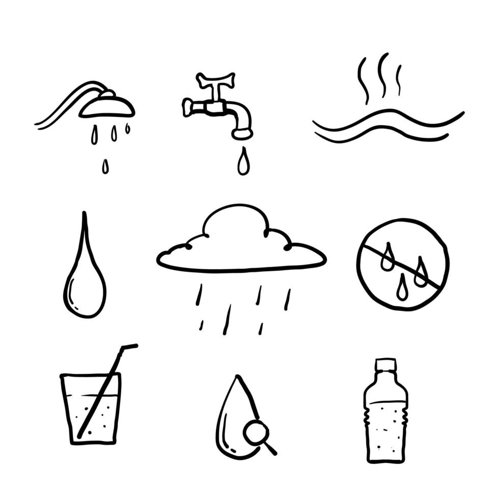 hand drawn Water line icons set illustration with doodle concept symbol vector