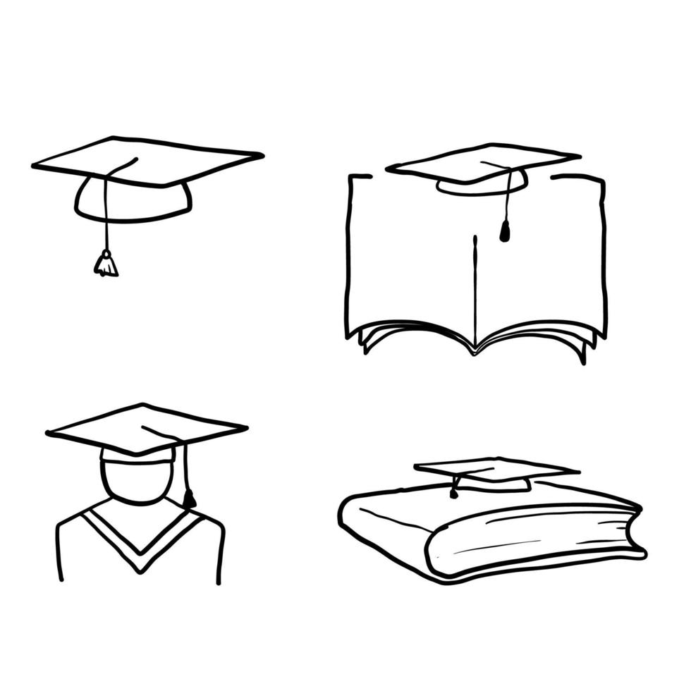 hand drawn Graduation icon set in thin line style doodle vector