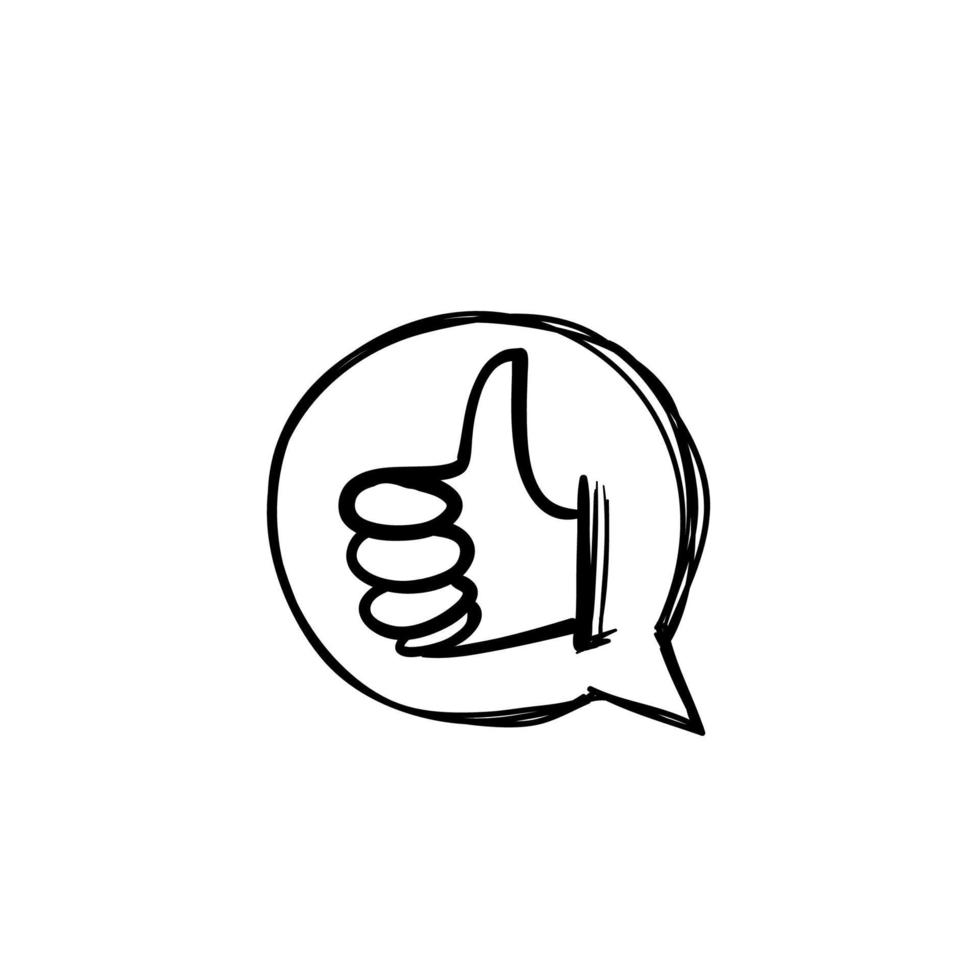 hand drawn thumb up symbol for like button icon illustration with doodle style vector isolated