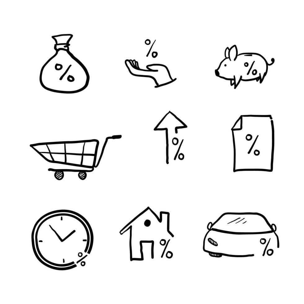 hand drawn Simple Set of Credit and Loan Related Vector Line Icons. Contains such Icons as Rate Calculator, Credit Card, Deposit . doodle