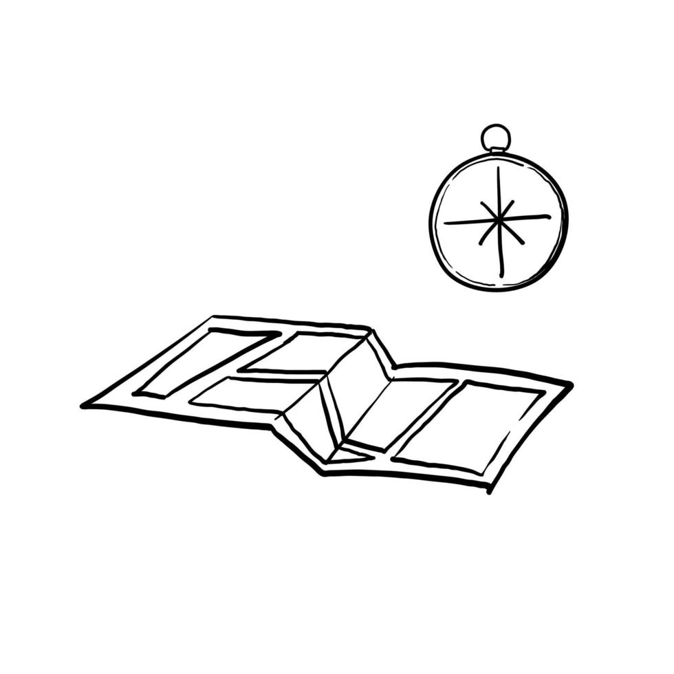 hand drawn doodle compass and map illustration doodle vector