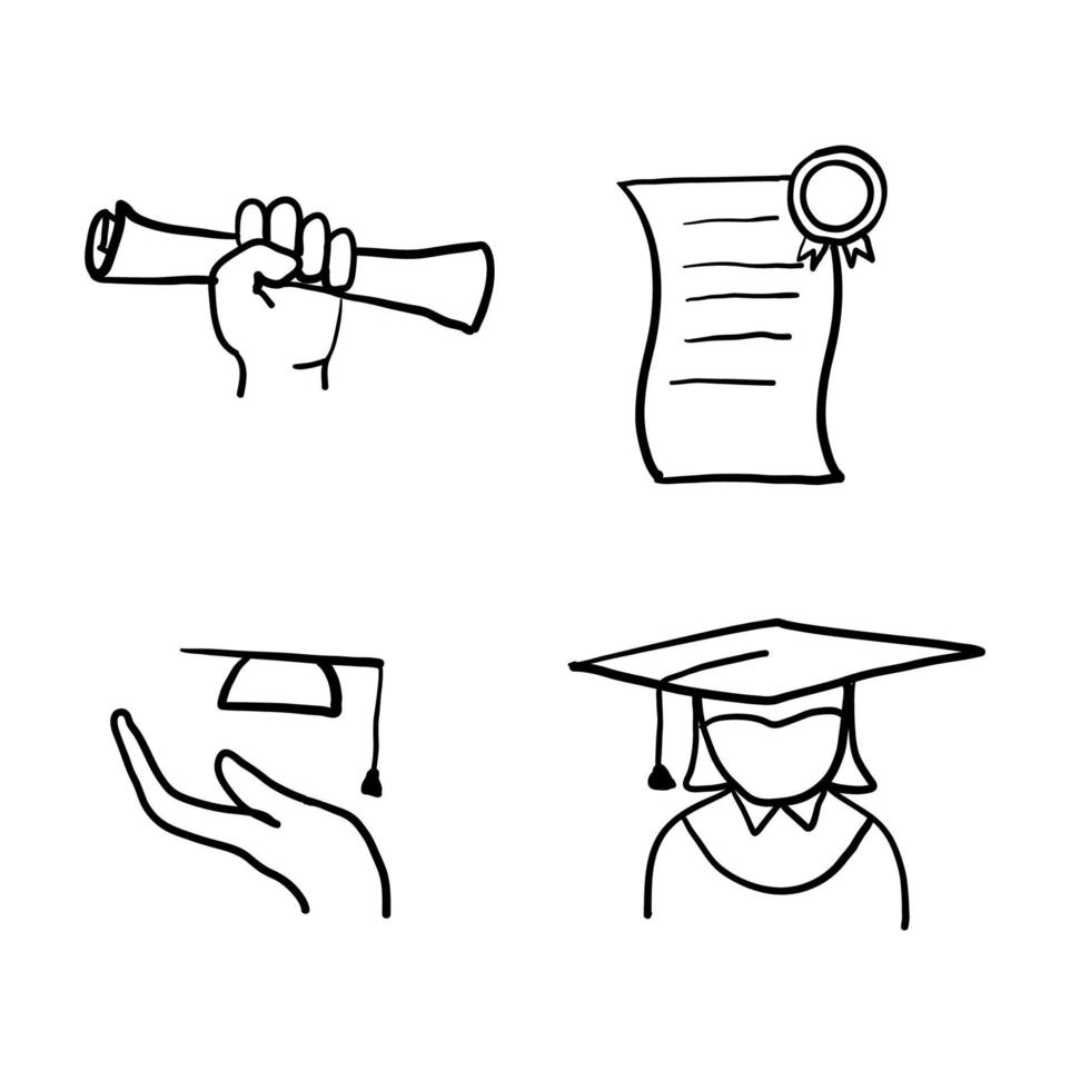 icono de graduación dibujado a mano en vector de garabato de estilo de línea delgada