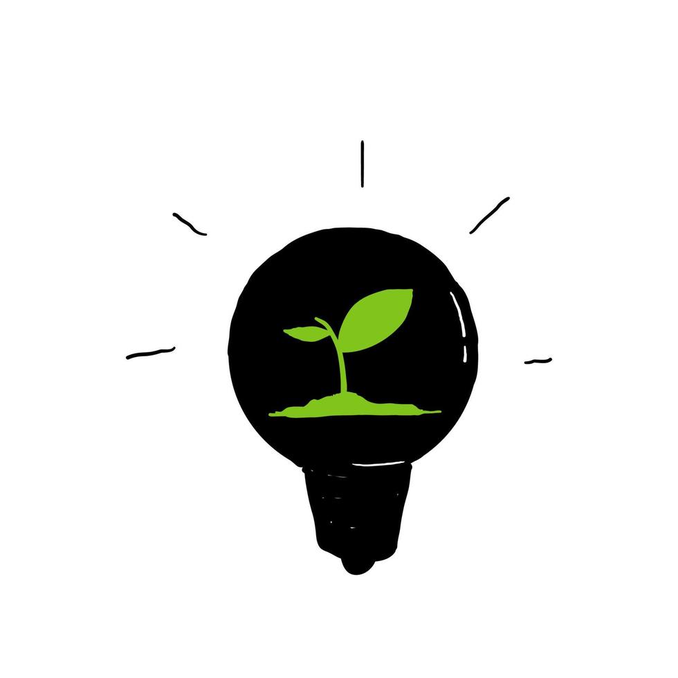 hand drawn plant growing inside light bulb symbol for renewable eco energy idea illustration doodle style vector