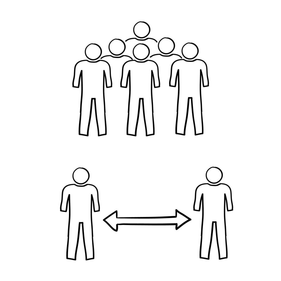 hand drawn social distancing icon illustration symbol for coronavirus outbreak prevention with doodle style vector