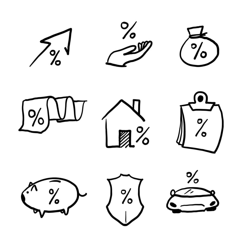 hand drawn Simple Set of Credit and Loan Related Vector Line Icons. Contains such Icons as Rate Calculator, Credit Card, Deposit . doodle