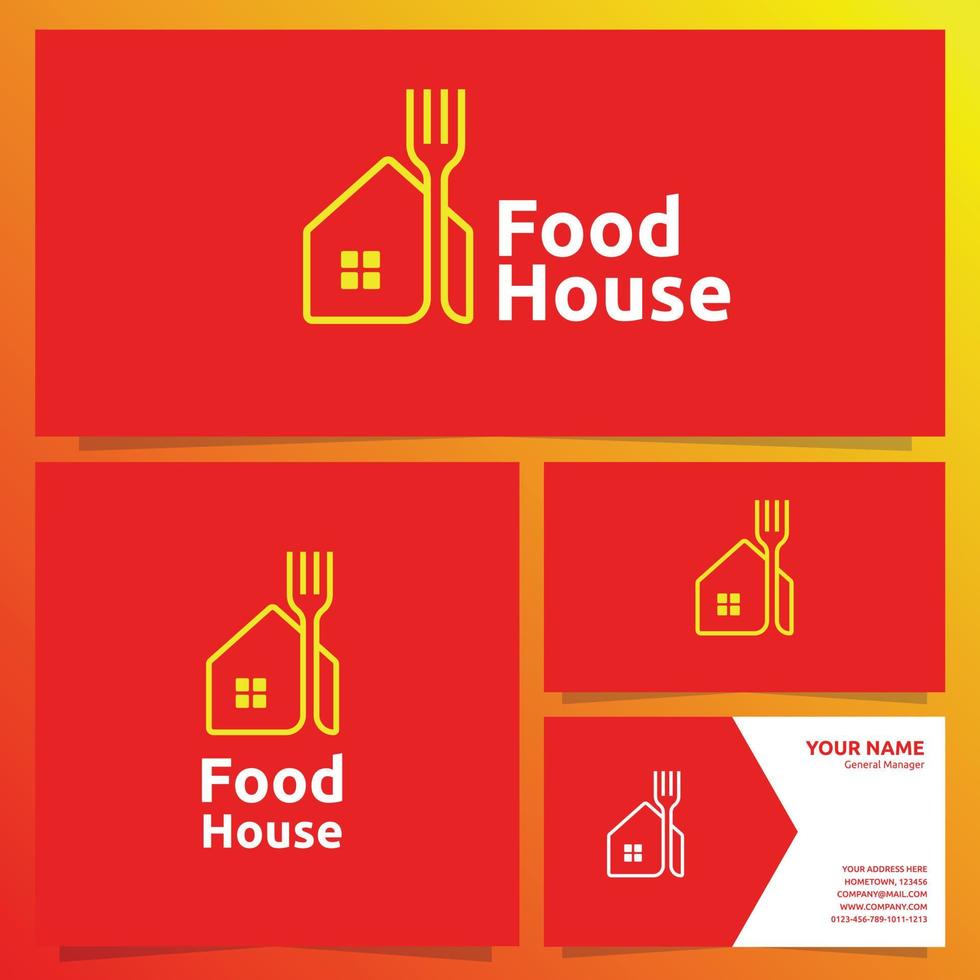 diseño de logotipo de casa de comida y plantilla de tarjeta de visita vector