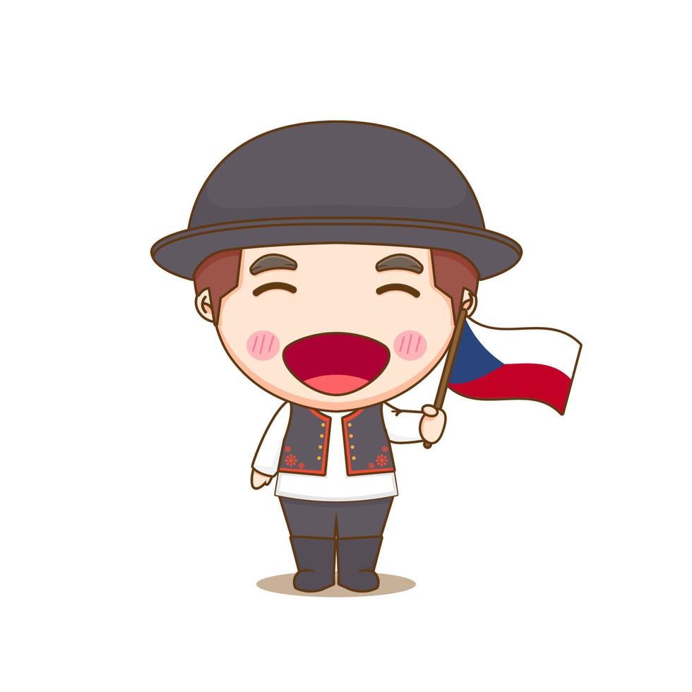 Czechs in national dress with a flag. A boy in traditional costume. Chibi cartoon  character 5533943 Vector Art at Vecteezy