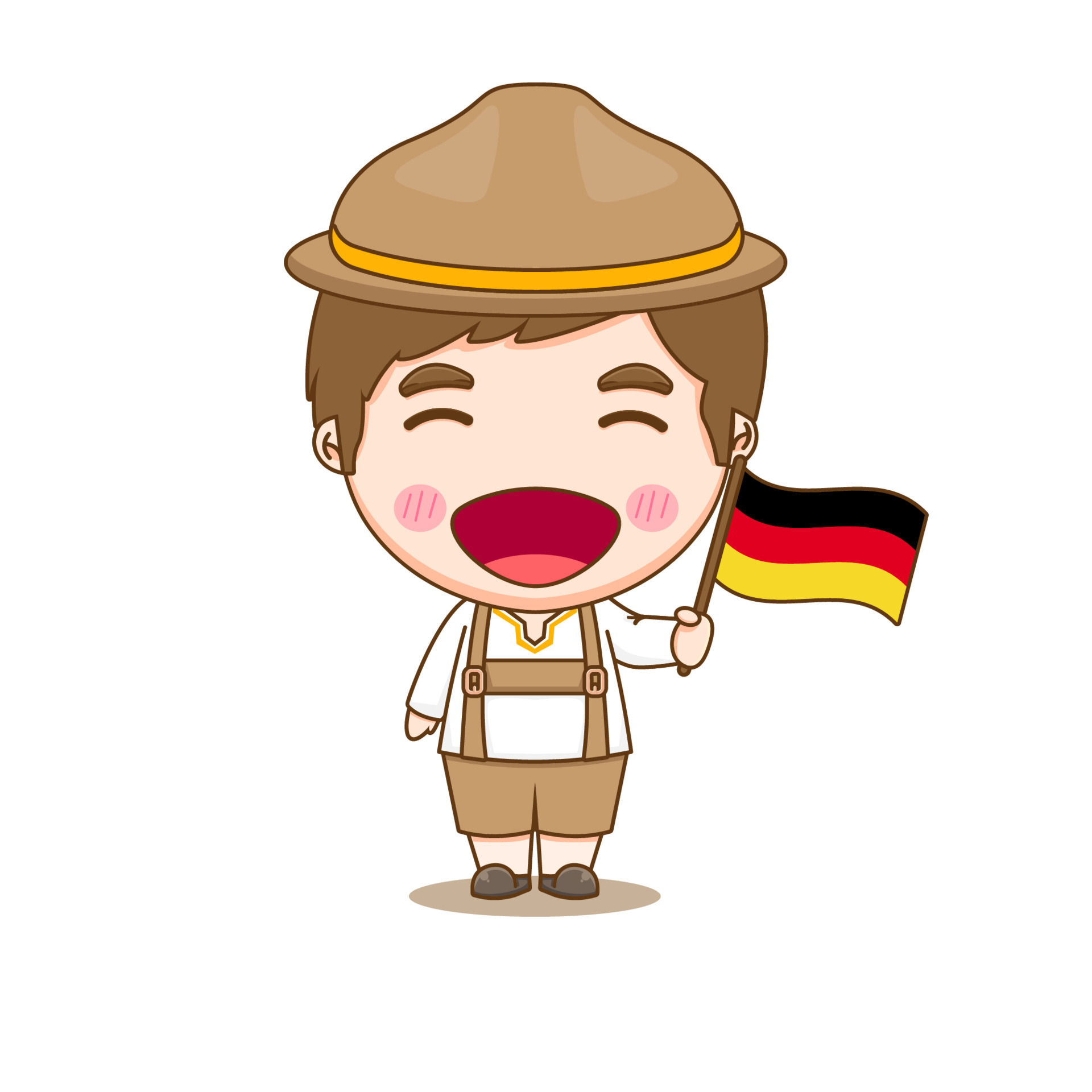 Germans in national dress with a flag. A boy in traditional costume. Chibi cartoon  character 5533944 Vector Art at Vecteezy