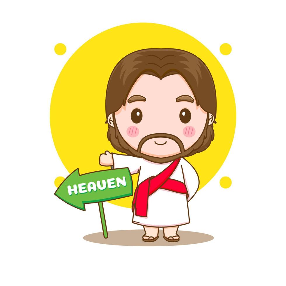 Cute Jesus cartoon character with direction sign vector