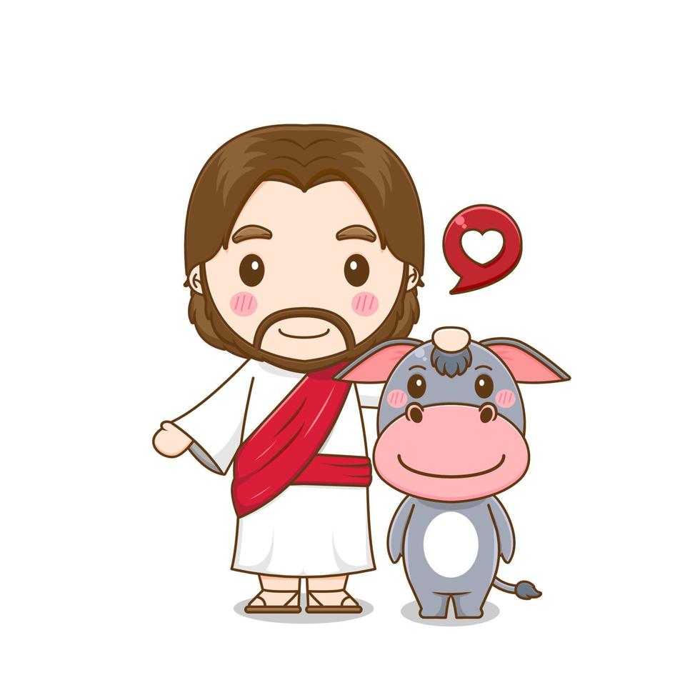 lindo personaje de dibujos animados de Jesús con burro vector