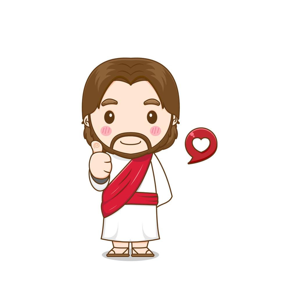 lindo personaje de dibujos animados de jesús mostrando el pulgar hacia arriba vector