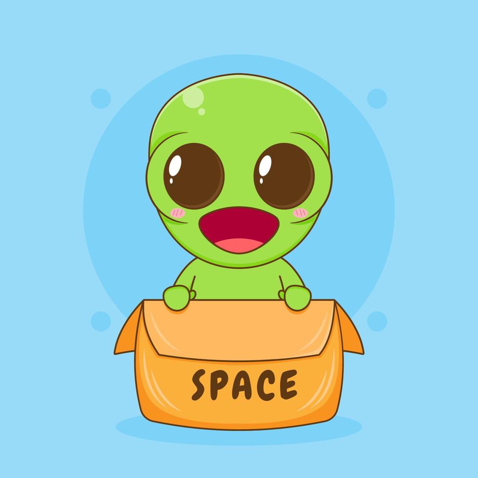 Cute Alien cartoon character inside a box vector