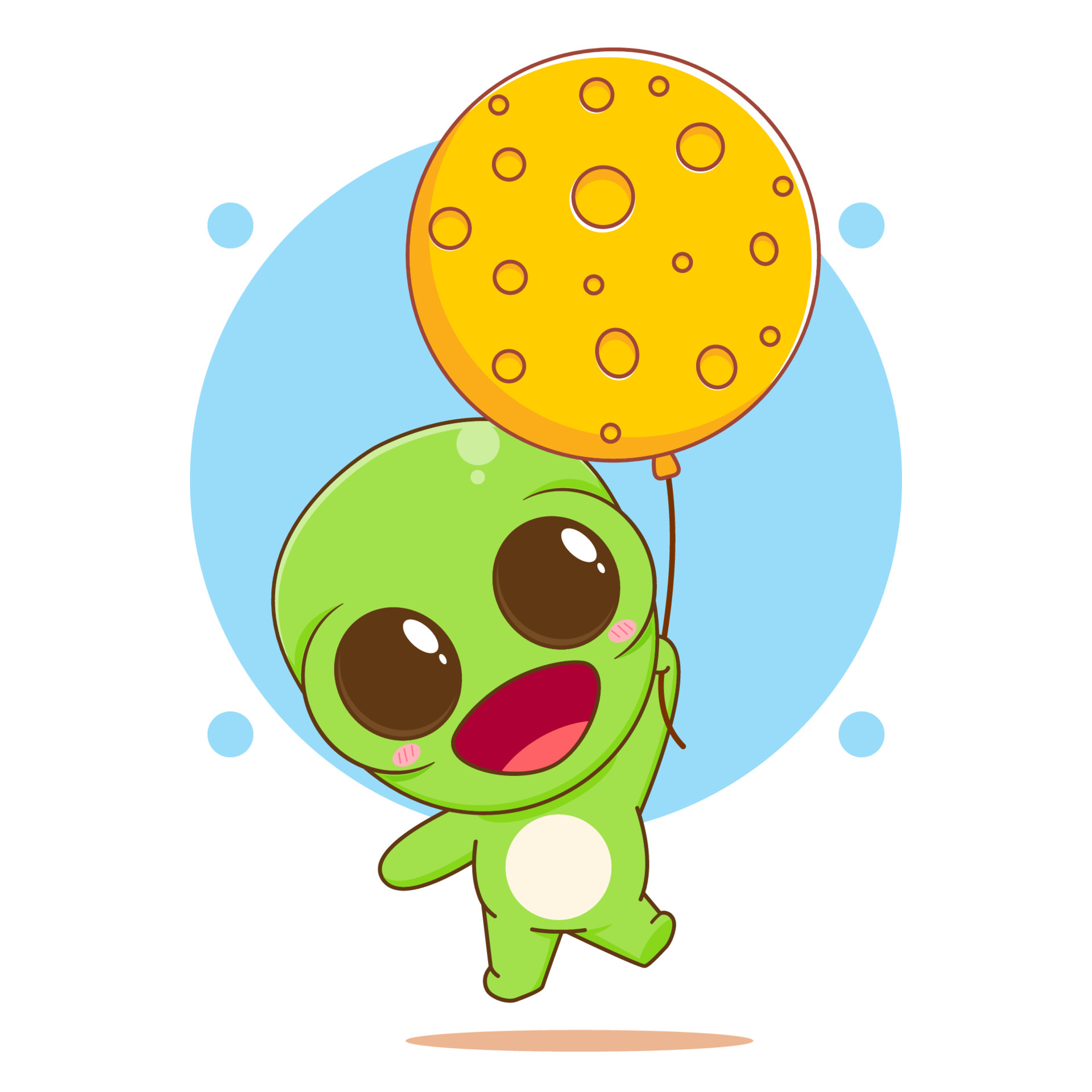 Premium Vector, Cute alien holding moon balloon cartoon illustration