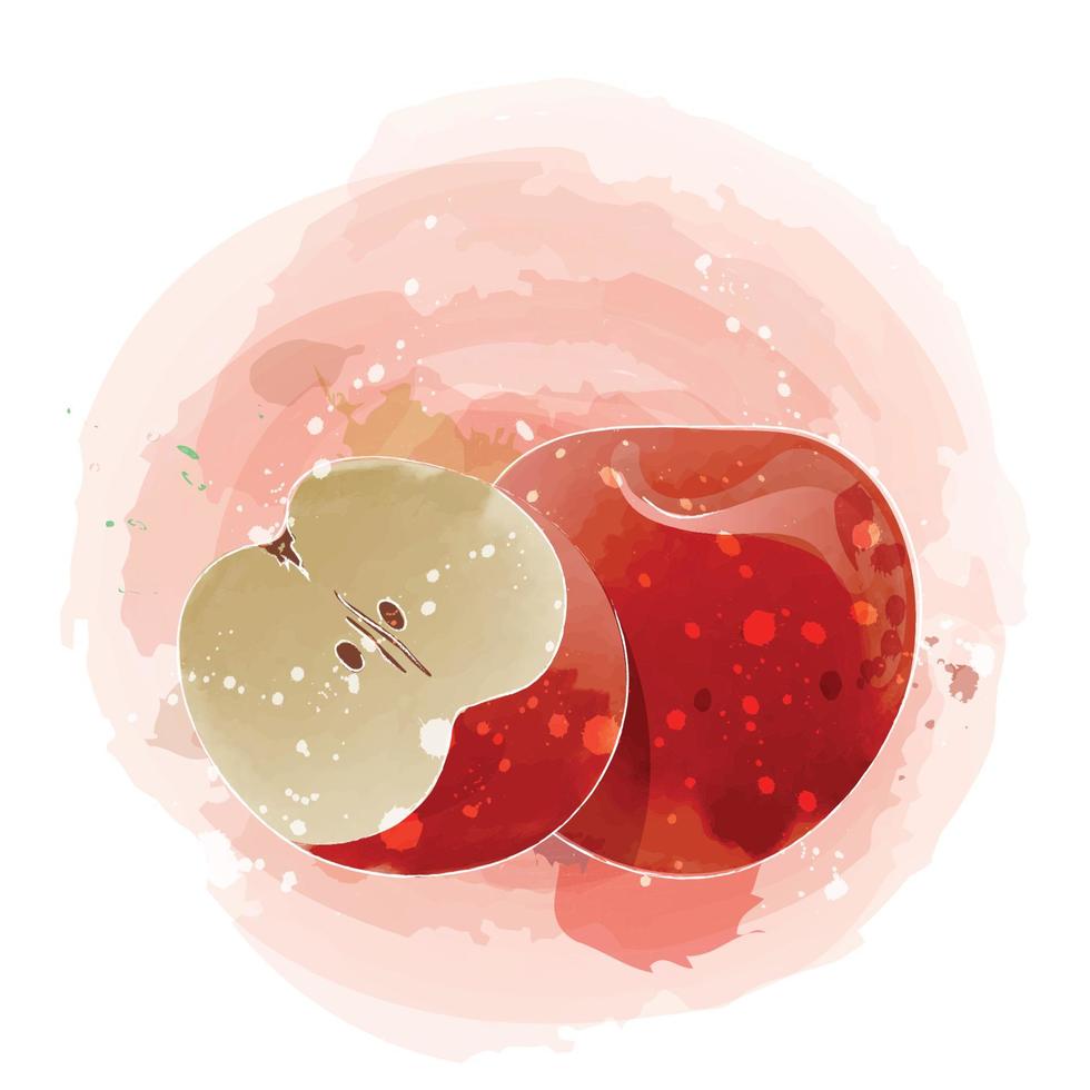 ilustración de imágenes prediseñadas de acuarela de manzana con fondo rojo. vector