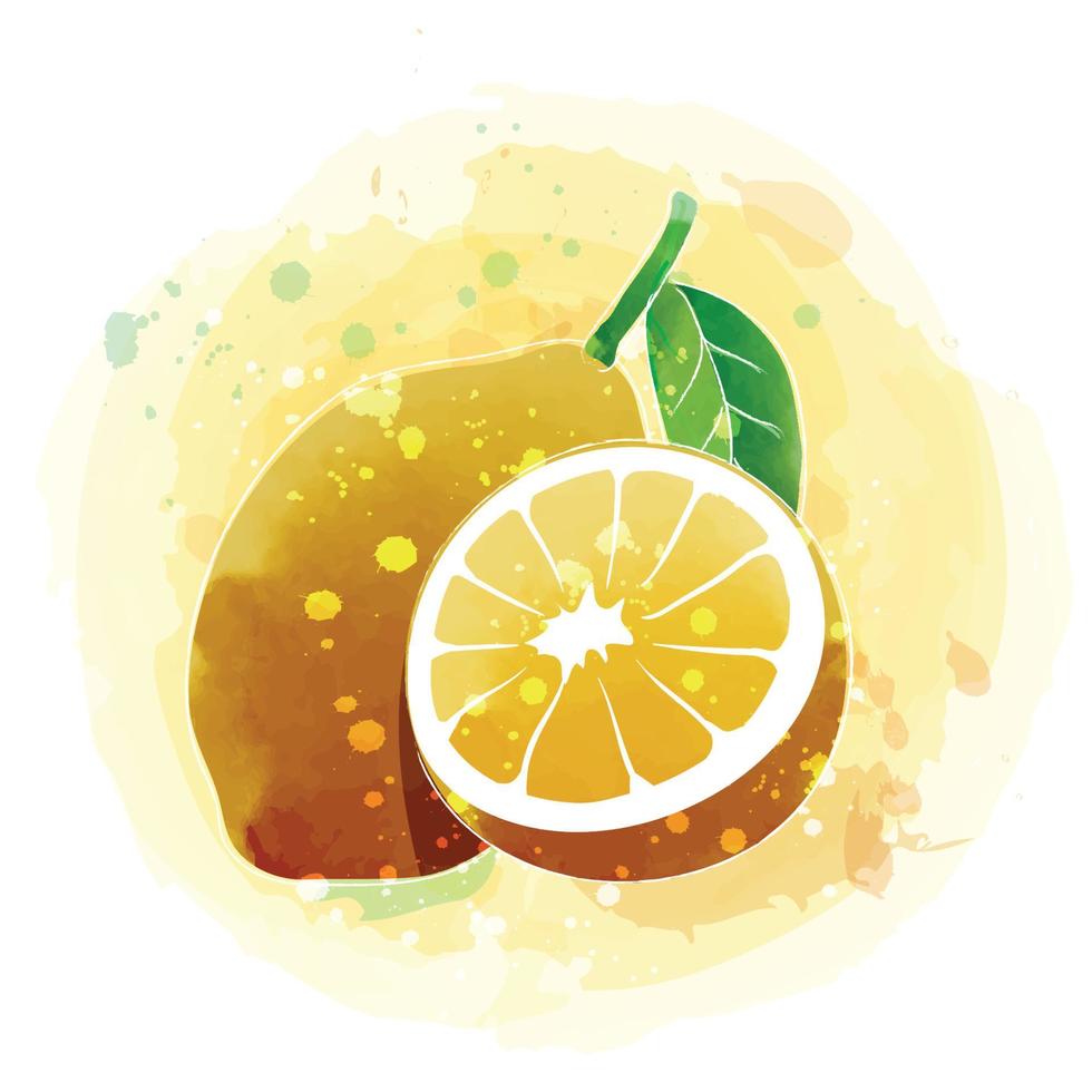 Lemon watercolor clipart illustration with yellow background. vector