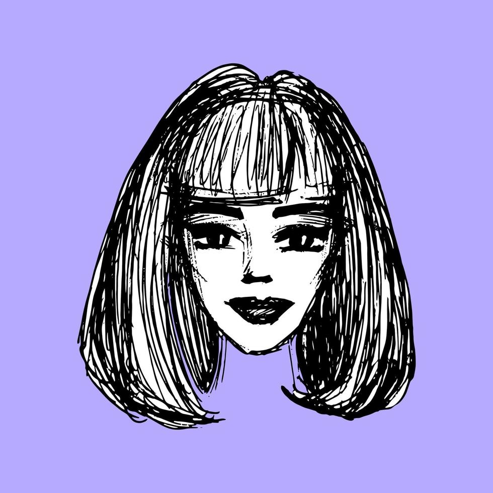 face otsunok hand. girl hairstyle - beauty salon. female portrait logo. young girl face - vector illustration
