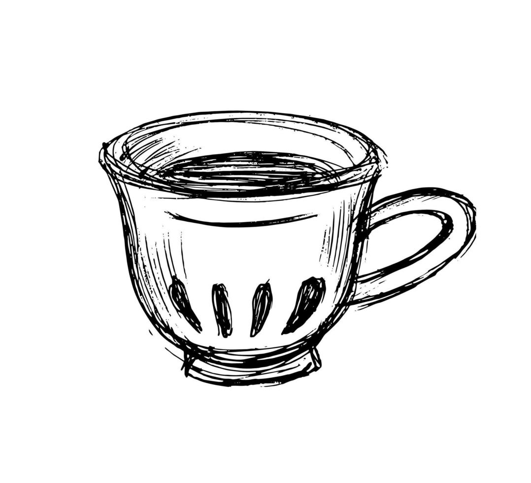cup sketch. porcelain cup for tea. kitchen dishes. mug for drinking. drink in a container vector