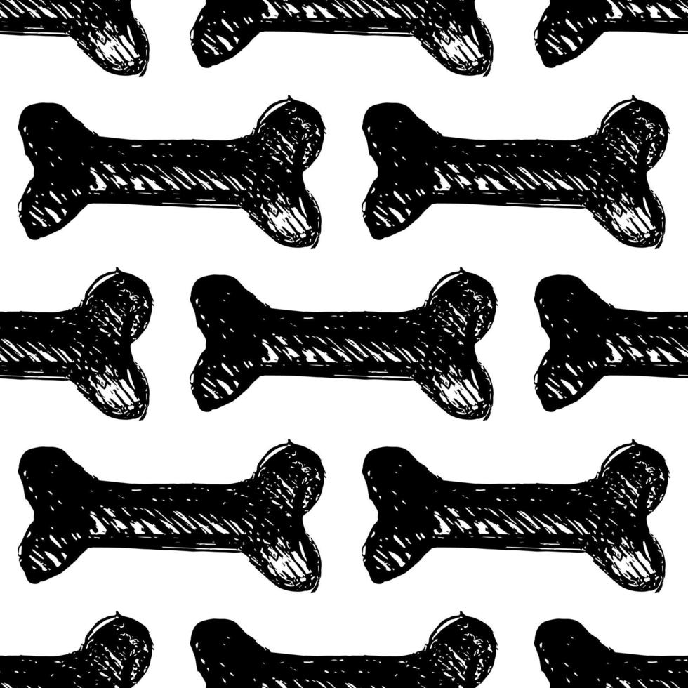 bone sketch - seamless background. bone food for pet. black and white illustration in flat style vector