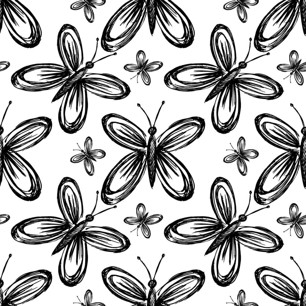 butterflies hand drawn seamless pattern. butterfly sketch art - flat illustration for fabric, wallpaper vector