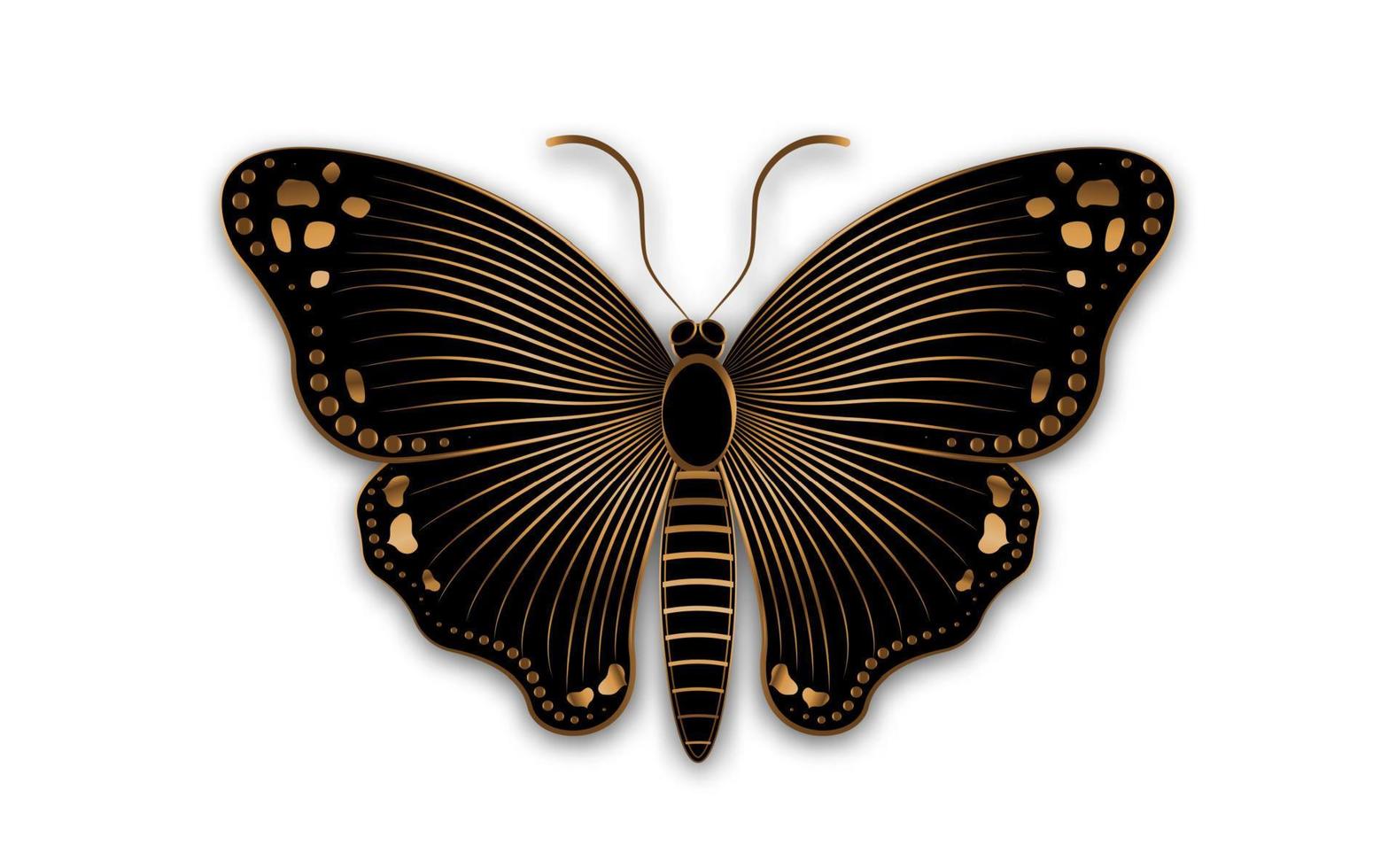 eslogan de mariposa decorativa de lujo dorado con ilustración de plantilla de logotipo de mariposa negra. diseño vectorial para moda, carteles y estampados de tarjetas, empresa, joyería, aislado en fondo blanco vector