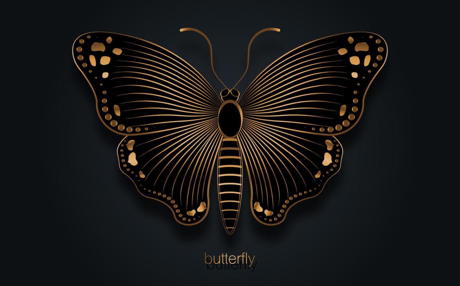 Gold luxury decorative Butterfly Slogan with black Butterfly logo template illustration. Vector Design for Fashion, Poster and Card Prints, Company, jewellery,  isolated on black background