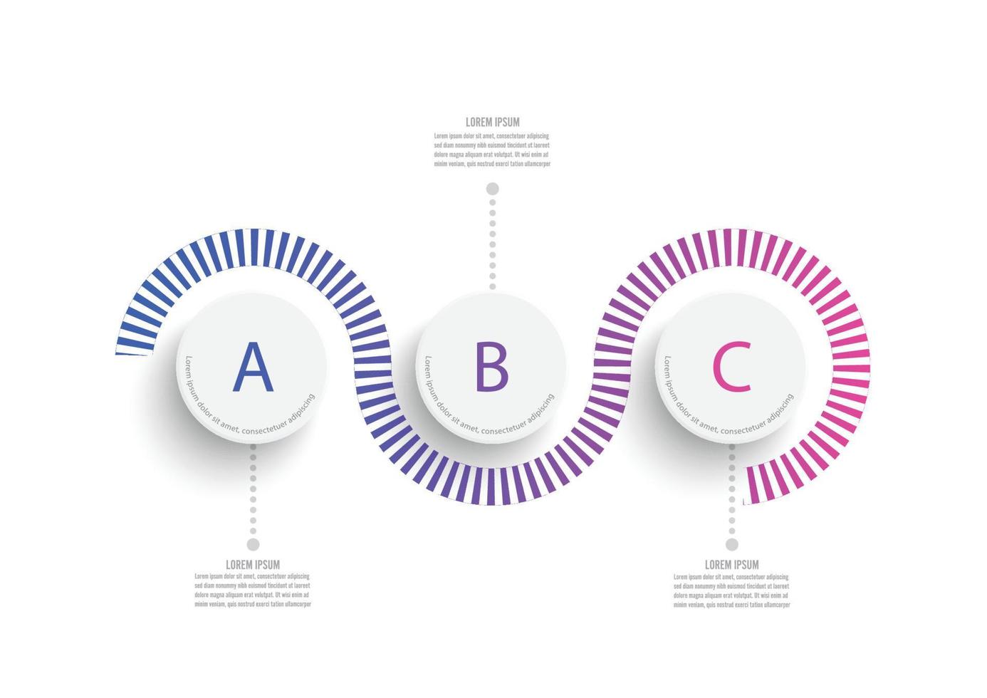 Elementos abstractos de la plantilla de infografía gráfica con etiqueta, círculos integrados. concepto de negocio con 3 opciones. para contenido, diagrama, diagrama de flujo, pasos, partes, infografías de línea de tiempo, diseño de flujo de trabajo. vector