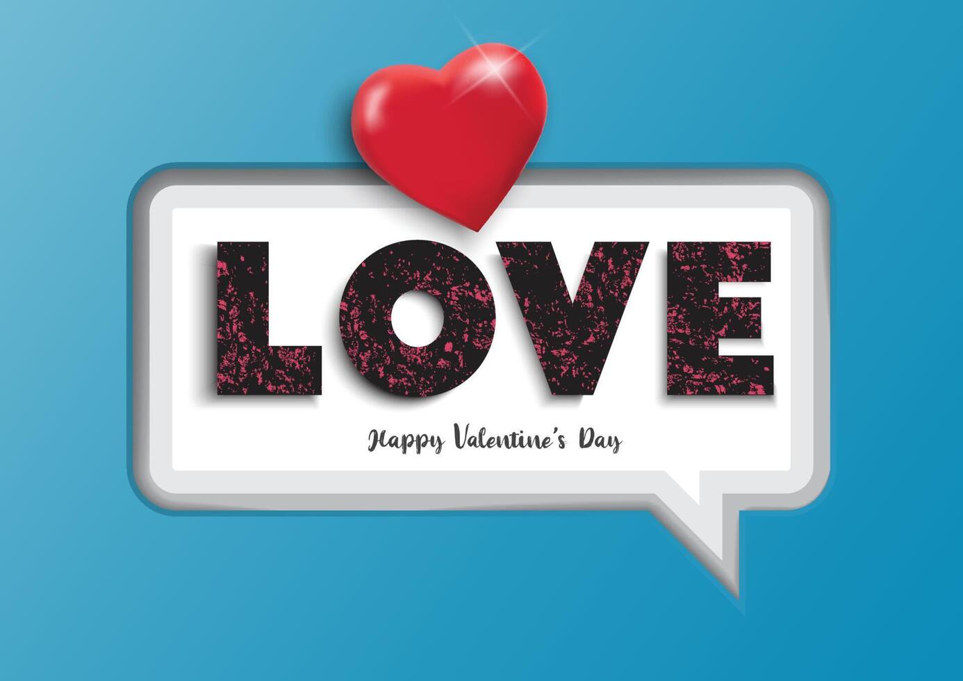 White paper speech bubble with text love and red hearts. Valentine's day background. Vector illustrator.