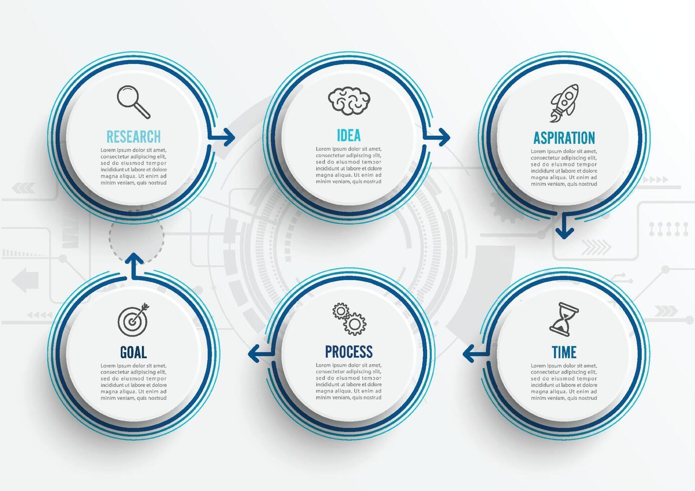 plantilla infográfica vectorial con iconos y 6 opciones o pasos. infografías para el concepto de negocio. se puede utilizar para banner de presentaciones, diseño de flujo de trabajo, diagrama de proceso, diagrama de flujo, gráfico de información. vector