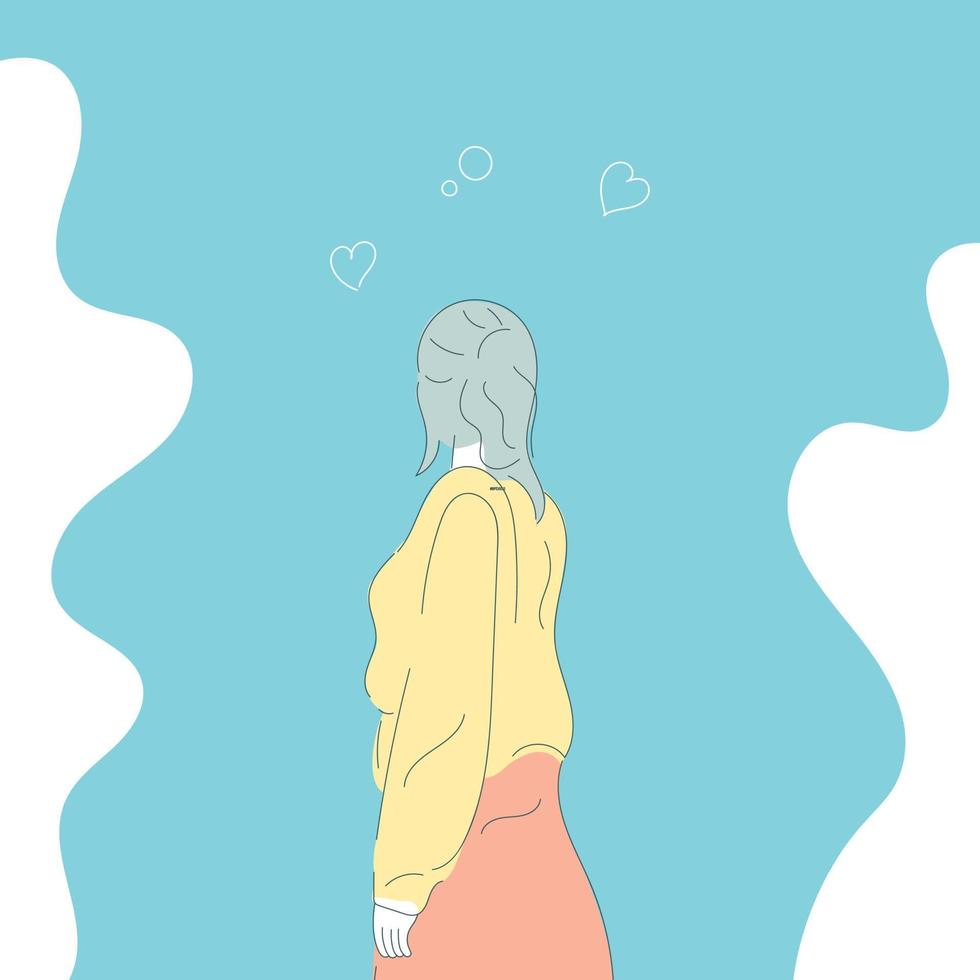 woman  from backside view flat illustration vector